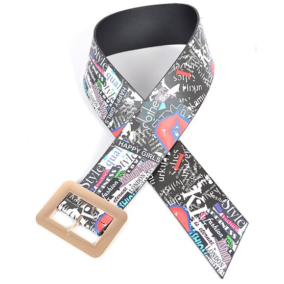 BNWT Mix Color Magazine Printed Fashion Wide Belt - Picture 4 of 4